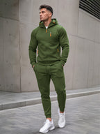 TZ804 Men's Zipper Hoodie Tracksuit 2 Piece Outfit, Casual Long Sleeve Hooded Sweatshirt & Jogger Pants Set
