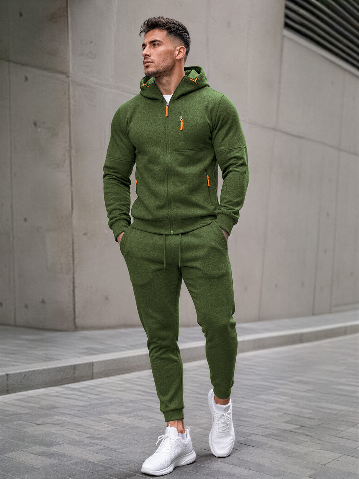 TZ804 Men's Zipper Hoodie Tracksuit 2 Piece Outfit, Casual Long Sleeve Hooded Sweatshirt & Jogger Pants Set