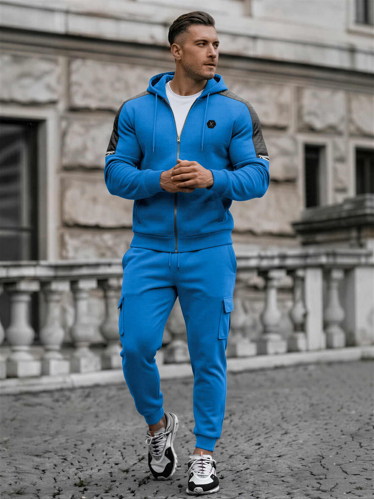 TZ09 Men's Zip Up Hoodie Tracksuit 2 Piece Matching Outfit with Zipper Pockets