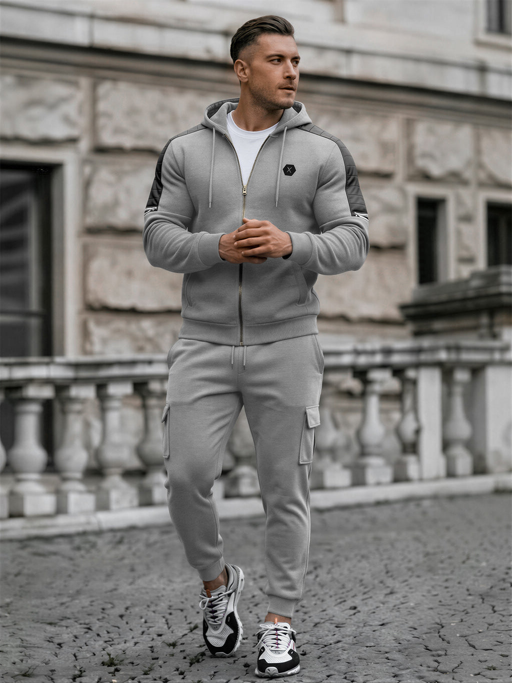 TZ09 Men's Zip Up Hoodie Tracksuit 2 Piece Matching Outfit with Zipper Pockets