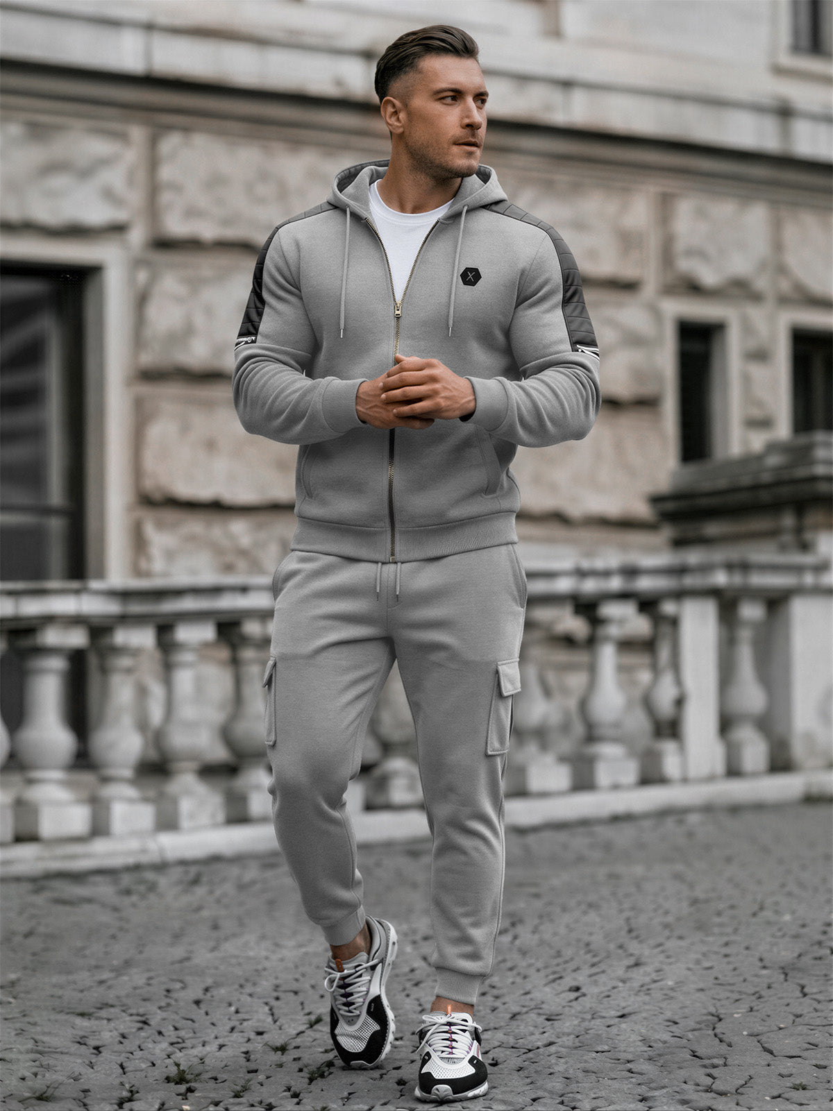TZ09 Men's Zip Up Hoodie Tracksuit 2 Piece Matching Outfit with Zipper Pockets
