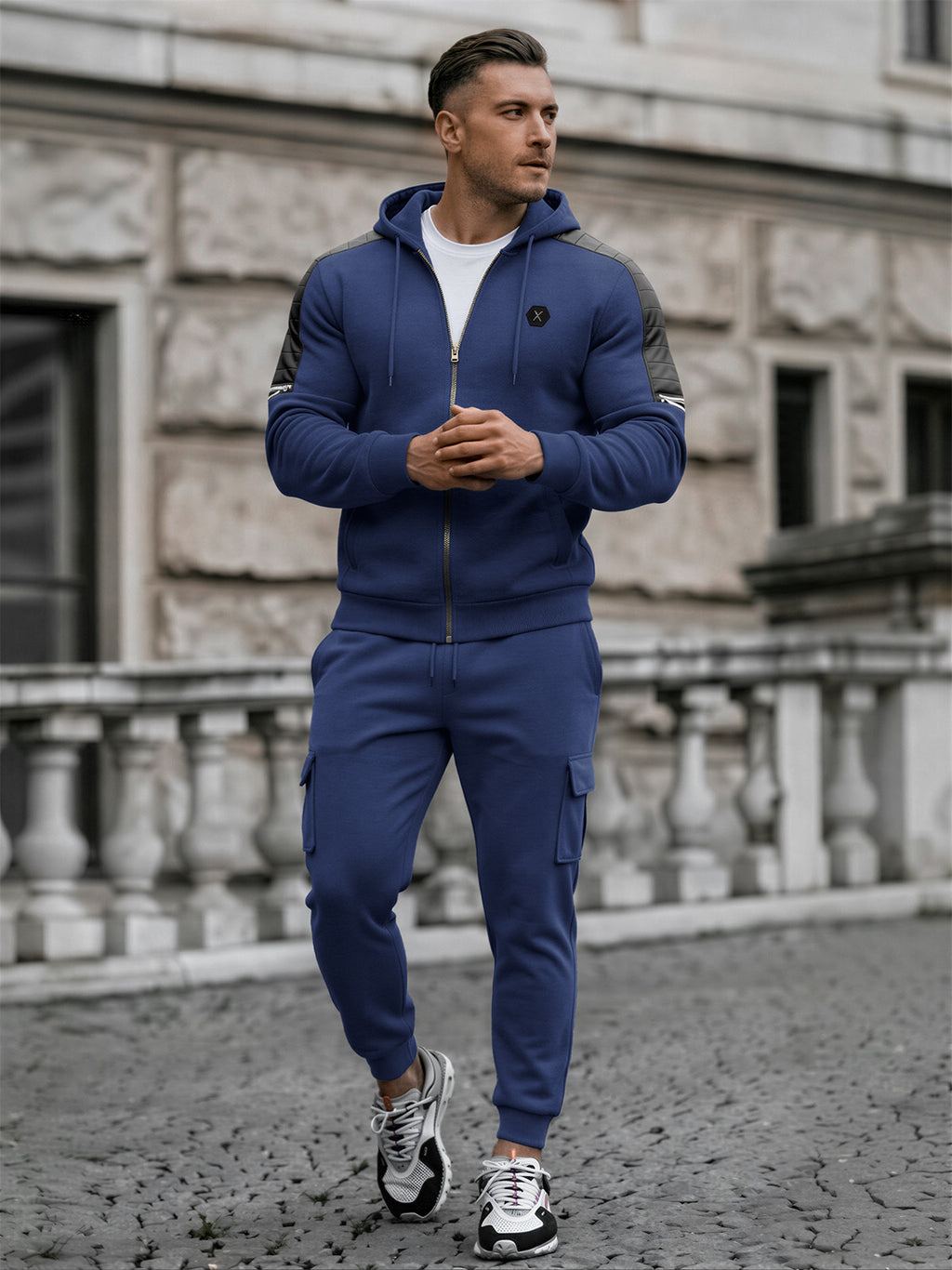 TZ09 Men's Zip Up Hoodie Tracksuit 2 Piece Matching Outfit with Zipper Pockets