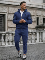 TZ09 Men's Zip Up Hoodie Tracksuit 2 Piece Matching Outfit with Zipper Pockets