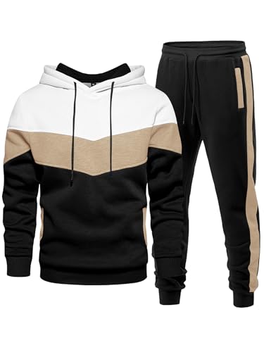 Men's 2-Piece Fleece Hoodie & Jogger Set - Black Khaki White