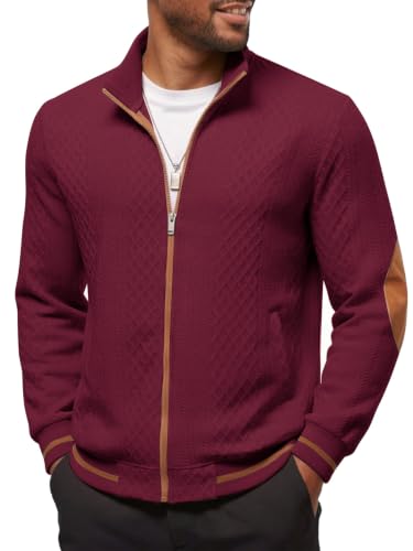 Men's Lightweight Full-Zip Bomber Jacket - Wine Red