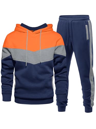 Men's 2-Piece Fleece Hoodie & Jogger Set - Navy Grey Orange
