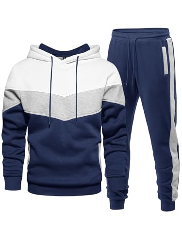 Men's 2-Piece Fleece Hoodie & Jogger Set - Navy White