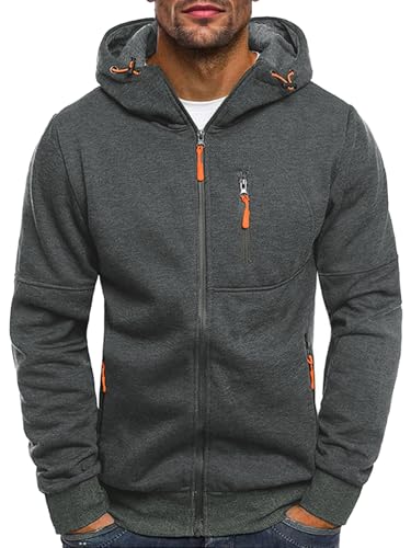 Men's Zip-Up Fleece Hoodie - Dark Grey