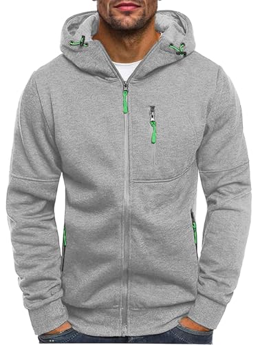 Men's Zip-Up Fleece Hoodie - Light Grey