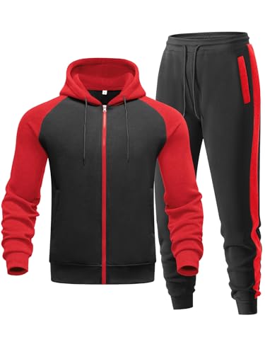 Men's 2-Piece Zip-Up Tracksuit - Black-red