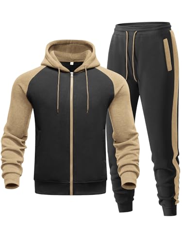 Men's 2-Piece Zip-Up Tracksuit - Black-khaki
