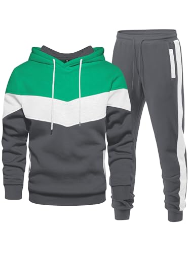 Men's 2-Piece Fleece Hoodie & Jogger Set - Grey White Green