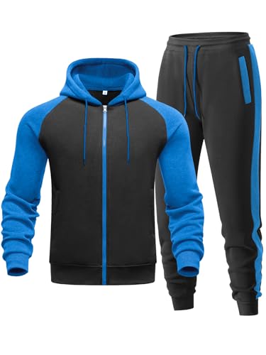 Men's 2-Piece Zip-Up Tracksuit - Black-blue