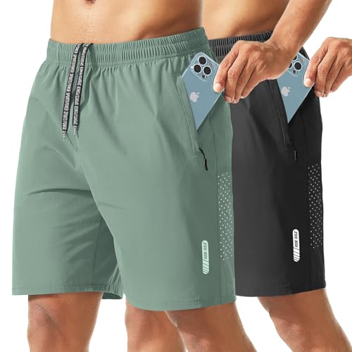 Men's 2-Pack | 7" Quick-Dry Training Shorts - Light Green & black