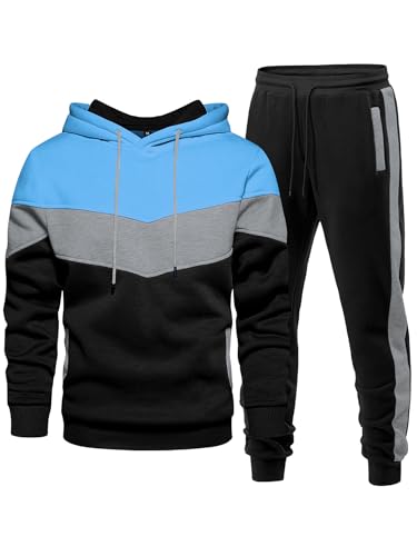 Men's 2-Piece Fleece Hoodie & Jogger Set - Black Grey Blue