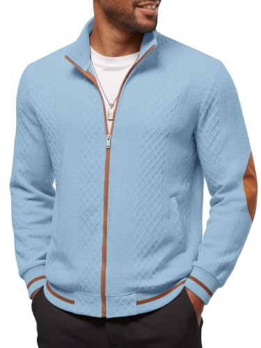 Men's Lightweight Full-Zip Bomber Jacket - Light Blue
