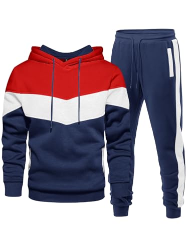 Men's 2-Piece Fleece Hoodie & Jogger Set - Navy Red