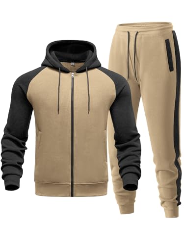 Men's 2-Piece Zip-Up Tracksuit - Khaki-black