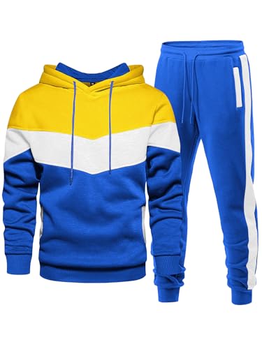 Men's 2-Piece Fleece Hoodie & Jogger Set - Blue White Yellow