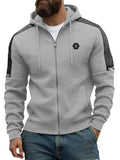 Men's Zip-Up Fleece Hoodie with Leather Trim - Light Grey