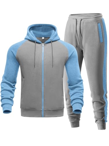 Men's 2-Piece Zip-Up Tracksuit - Light Grey-light Blue