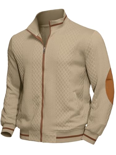Men's Lightweight Full-Zip Bomber Jacket - Khaki