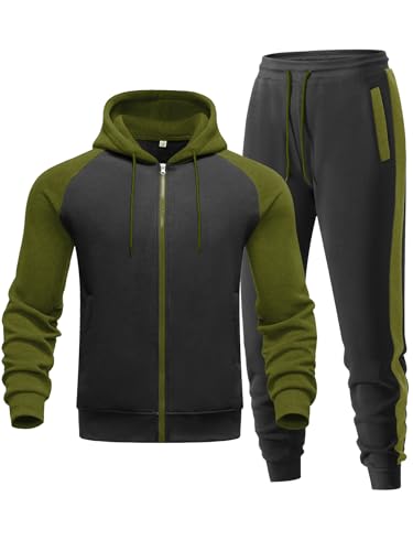 Men's 2-Piece Zip-Up Tracksuit - Black-green