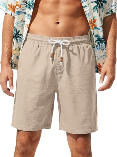 Men's Linen Drawstring Shorts - Light Green