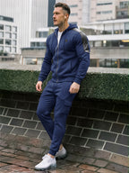 TZ09 Men's Zip Up Hoodie Tracksuit 2 Piece Matching Outfit with Zipper Pockets