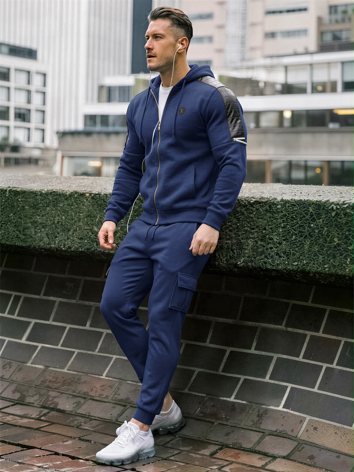 TZ09 Men's Zip Up Hoodie Tracksuit 2 Piece Matching Outfit with Zipper Pockets