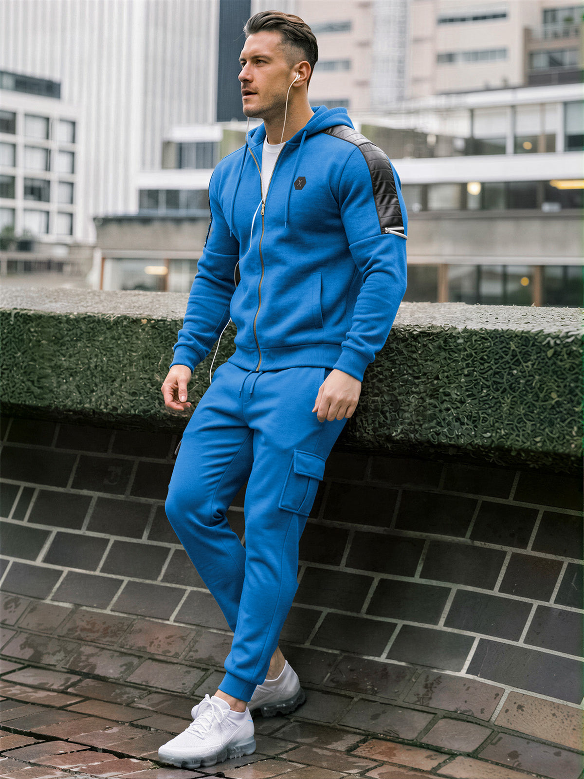 TZ09 Men's Zip Up Hoodie Tracksuit 2 Piece Matching Outfit with Zipper Pockets