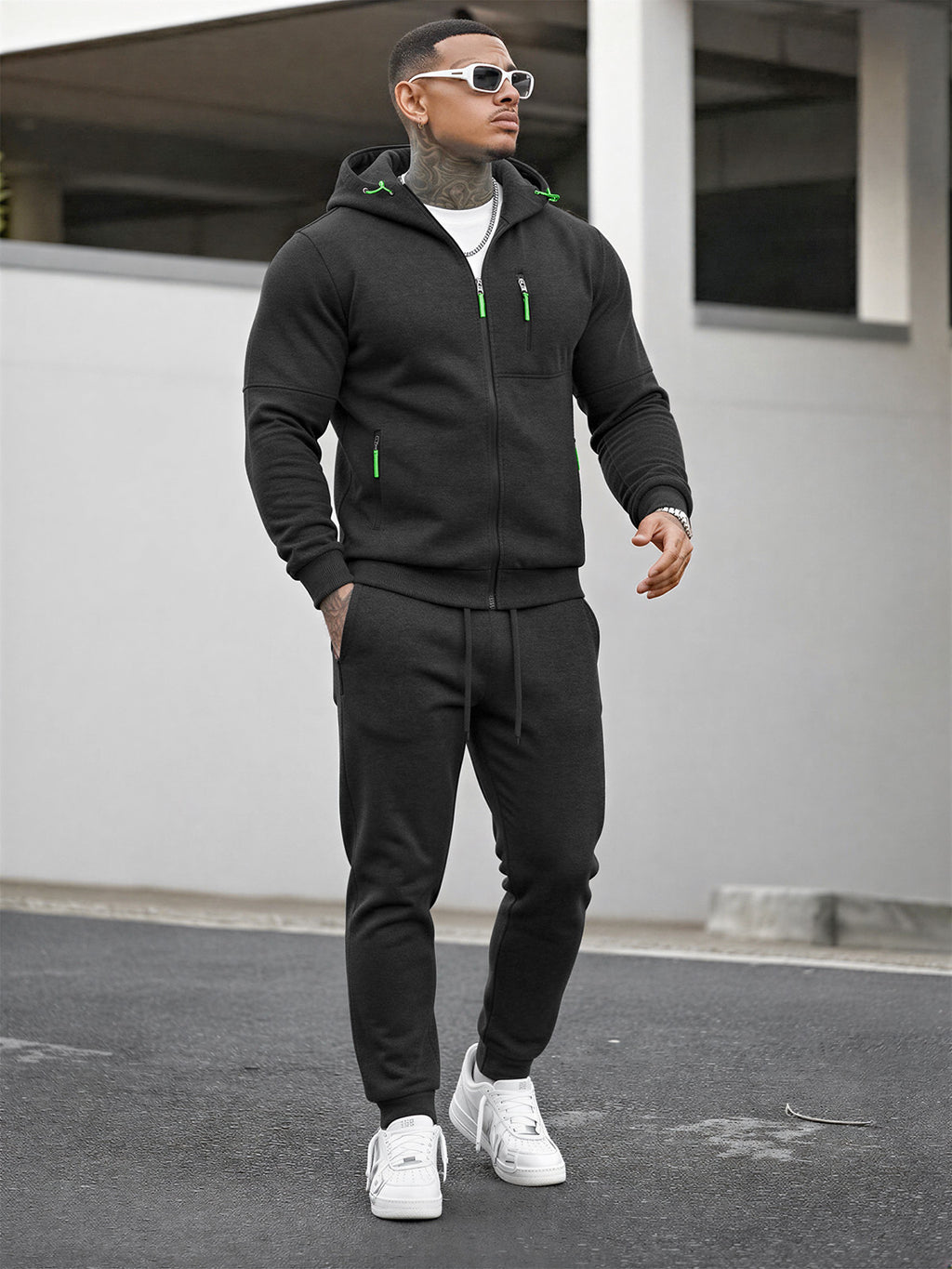 TZ804 Men's Zipper Hoodie Tracksuit 2 Piece Outfit, Casual Long Sleeve Hooded Sweatshirt & Jogger Pants Set
