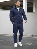 TZ804 Men's Zipper Hoodie Tracksuit 2 Piece Outfit, Casual Long Sleeve Hooded Sweatshirt & Jogger Pants Set