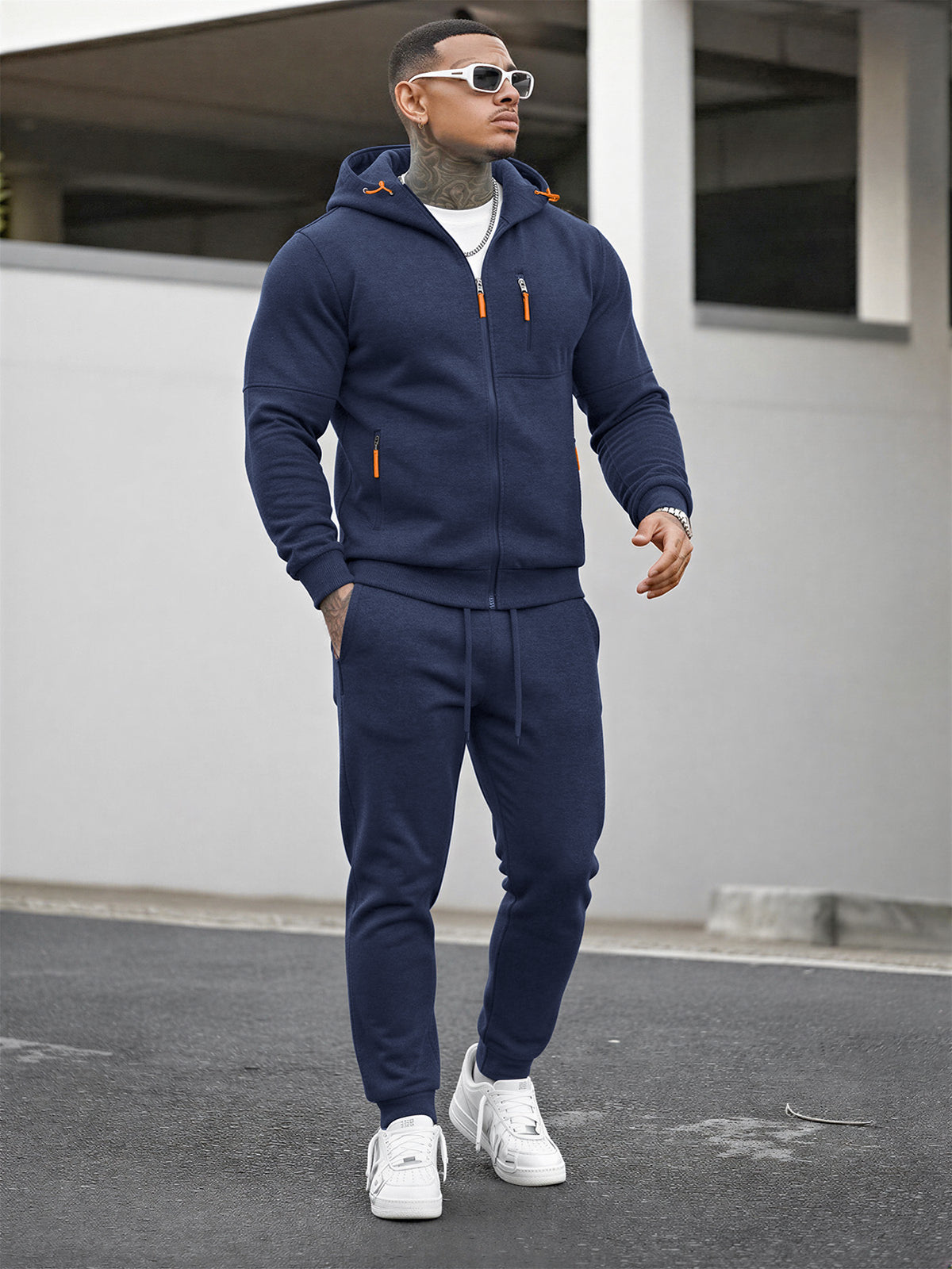 TZ804 Men's Zipper Hoodie Tracksuit 2 Piece Outfit, Casual Long Sleeve Hooded Sweatshirt & Jogger Pants Set