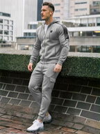 TZ09 Men's Zip Up Hoodie Tracksuit 2 Piece Matching Outfit with Zipper Pockets