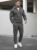 TZ804 Men's Zipper Hoodie Tracksuit 2 Piece Outfit, Casual Long Sleeve Hooded Sweatshirt & Jogger Pants Set