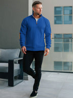 JK03 Riskrole Men's Quarter Zip Cable Knit Sweater with Faux Leather Elbow Patches
