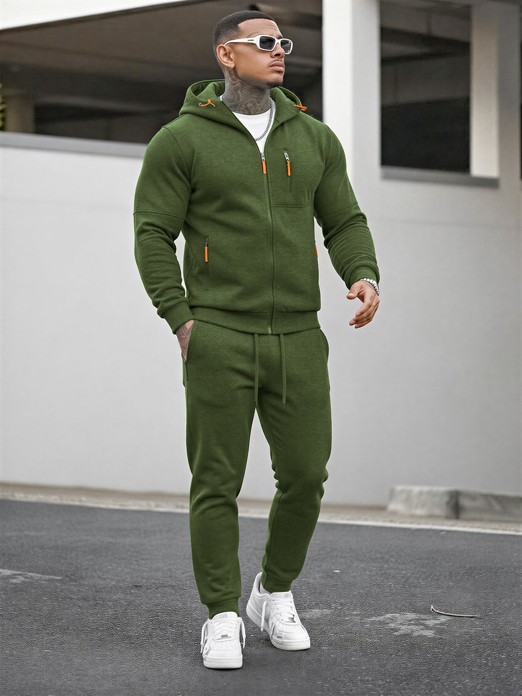 TZ804 Men's Zipper Hoodie Tracksuit 2 Piece Outfit, Casual Long Sleeve Hooded Sweatshirt & Jogger Pants Set