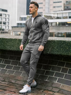 TZ09 Men's Zip Up Hoodie Tracksuit 2 Piece Matching Outfit with Zipper Pockets