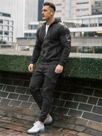 TZ09 Men's Zip Up Hoodie Tracksuit 2 Piece Matching Outfit with Zipper Pockets