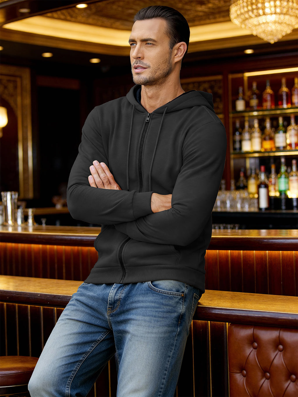 SY666 Riskrole Men's Full Zip Fleece Lined Hoodie with Zipper Pocket