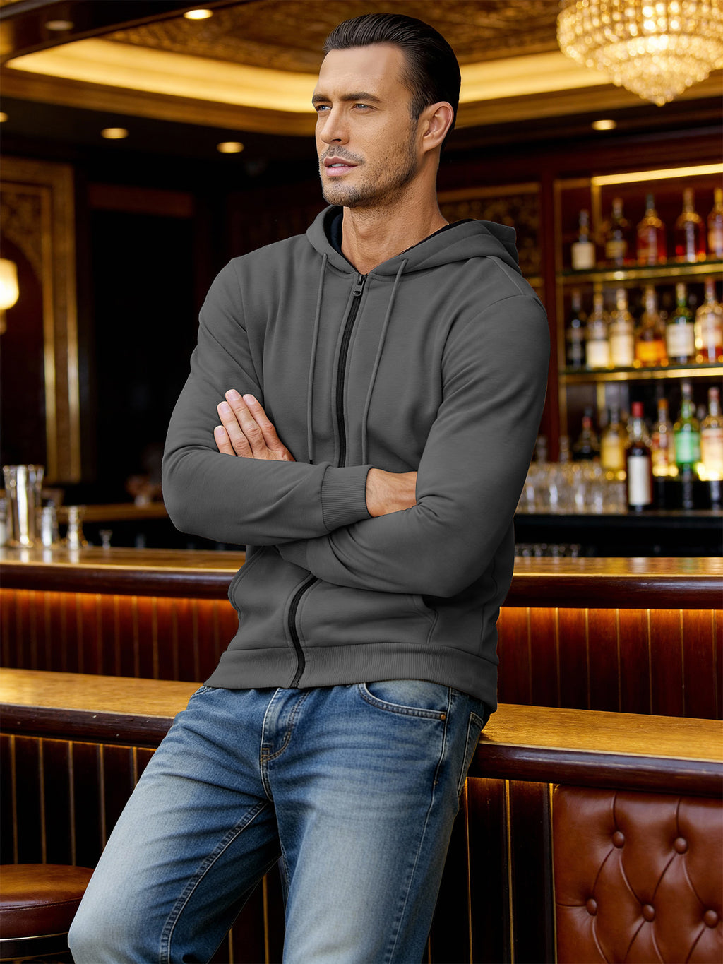 SY666 Riskrole Men's Full Zip Fleece Lined Hoodie with Zipper Pocket