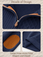 JK03 Riskrole Men's Quarter Zip Cable Knit Sweater with Faux Leather Elbow Patches