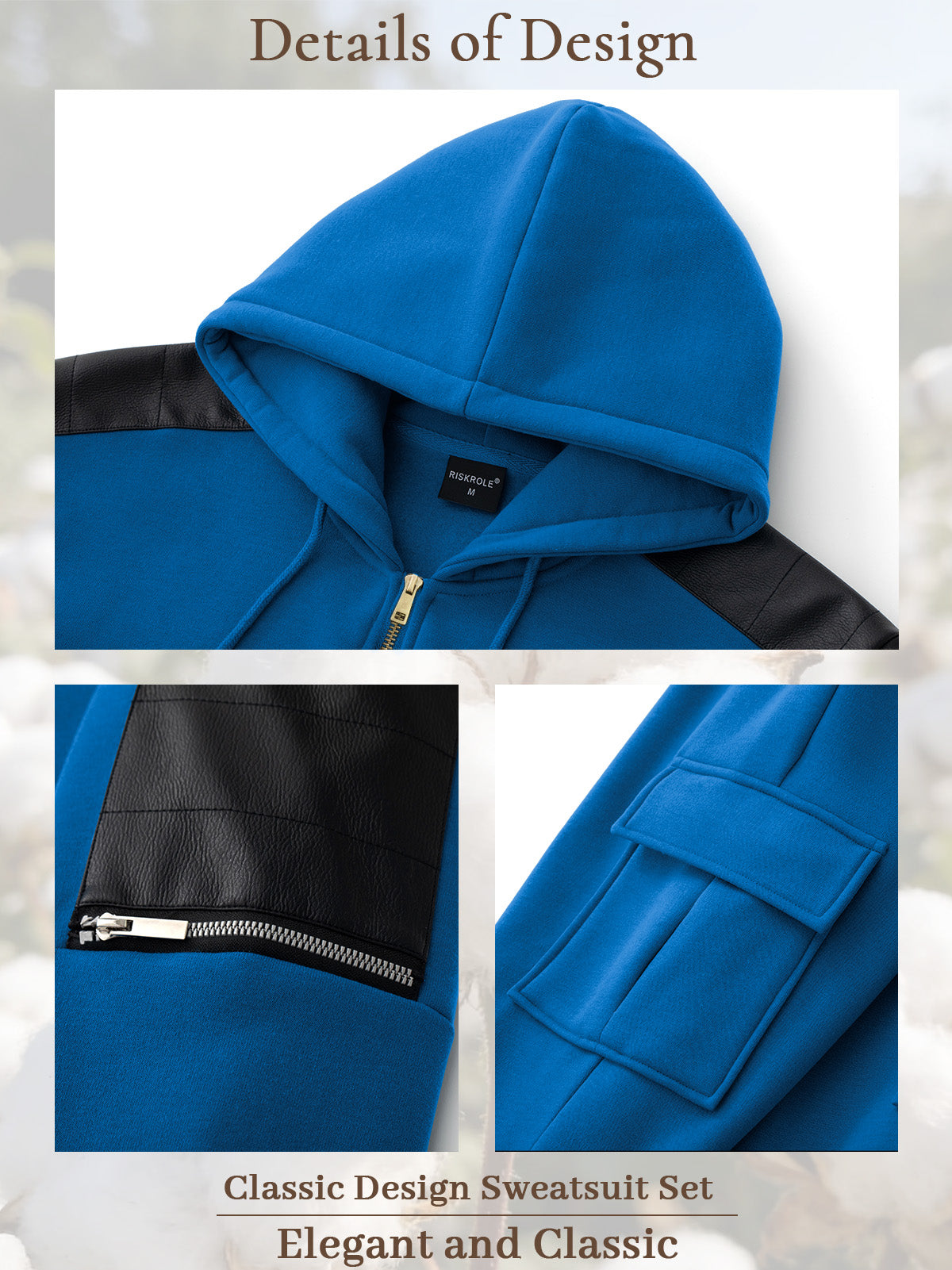 TZ09 Men's Zip Up Hoodie Tracksuit 2 Piece Matching Outfit with Zipper Pockets