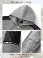 TZ09 Men's Zip Up Hoodie Tracksuit 2 Piece Matching Outfit with Zipper Pockets