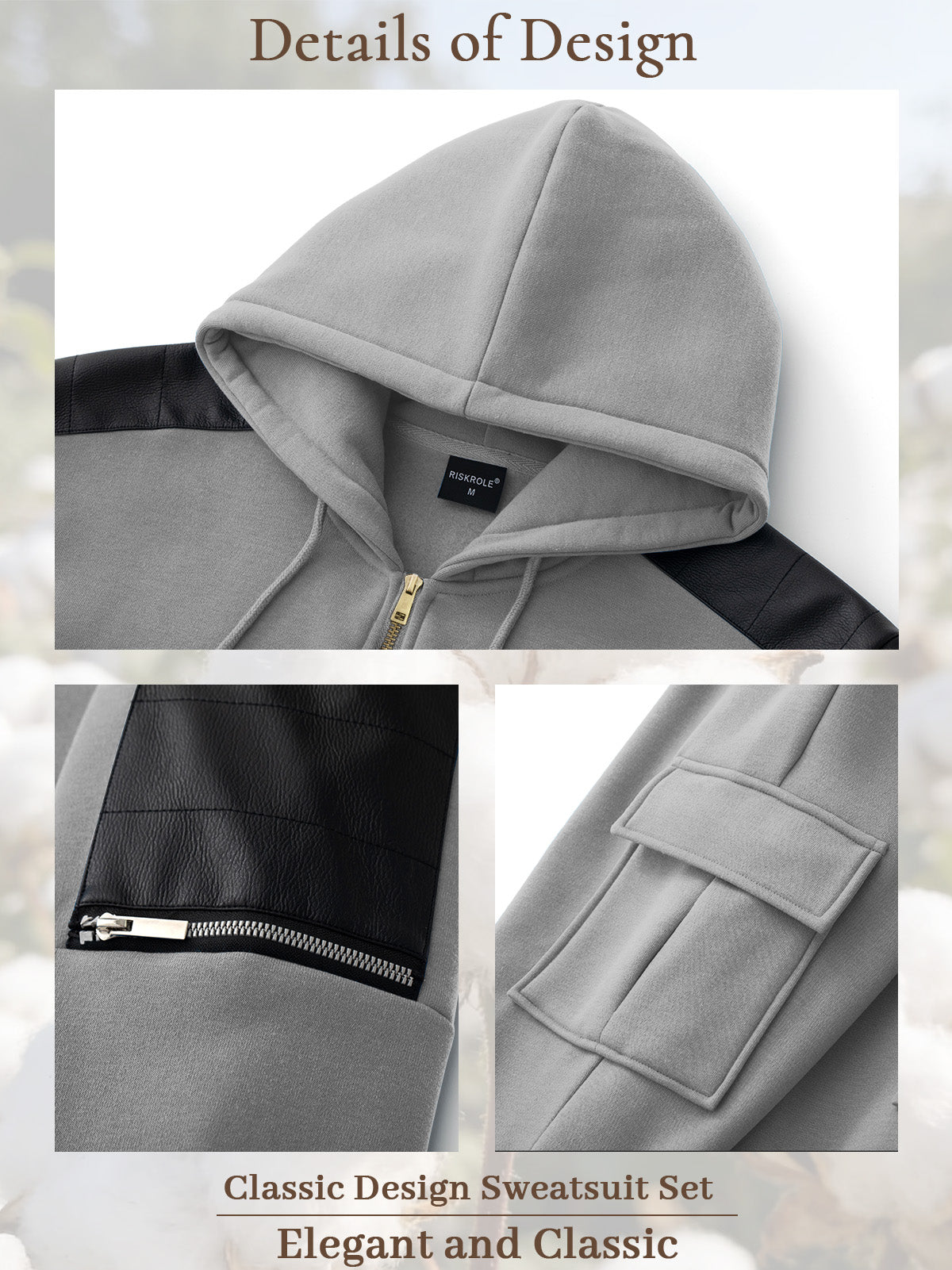 TZ09 Men's Zip Up Hoodie Tracksuit 2 Piece Matching Outfit with Zipper Pockets
