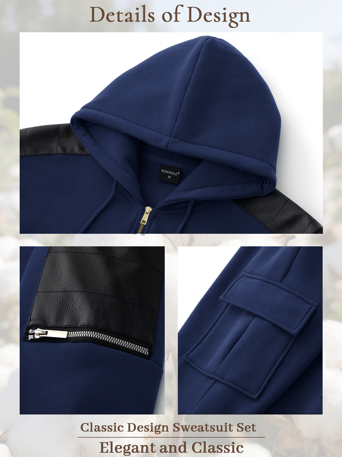 TZ09 Men's Zip Up Hoodie Tracksuit 2 Piece Matching Outfit with Zipper Pockets