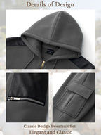 TZ09 Men's Zip Up Hoodie Tracksuit 2 Piece Matching Outfit with Zipper Pockets