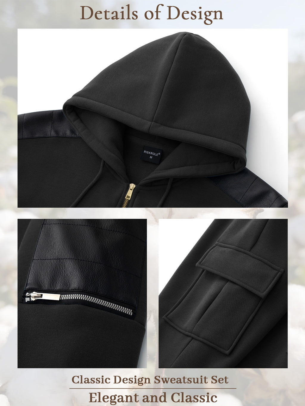 TZ09 Men's Zip Up Hoodie Tracksuit 2 Piece Matching Outfit with Zipper Pockets