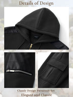 TZ09 Men's Zip Up Hoodie Tracksuit 2 Piece Matching Outfit with Zipper Pockets